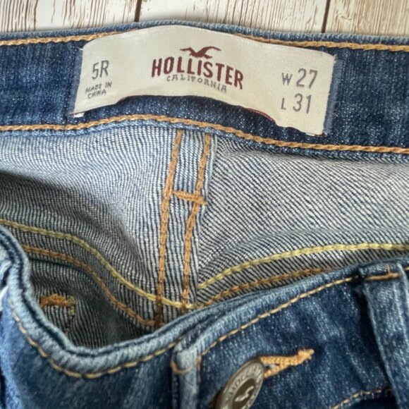 HOLLISTER Women's 5R Low Rise Skinny Medium Wash Distressed Blue Denim Jeans - Picture 3 of 3
